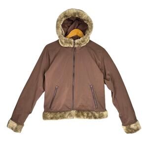 MARMOT WOMEN’S HOODED INSULATED WINTER JACKET BROWN FAUX FUR TRIM SIZE SMALL